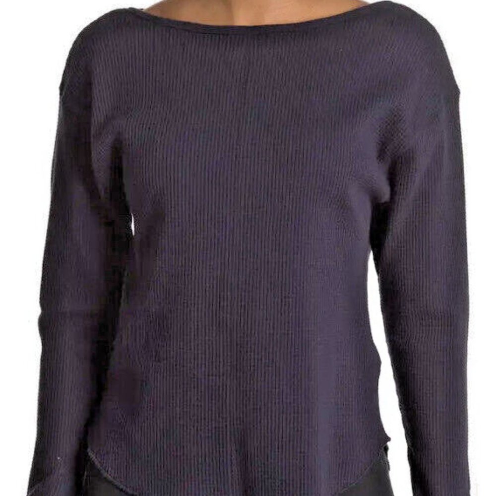 Sage Collective Venture Waffle Long Sleeve Pullover Black Women's Size ~ Medium